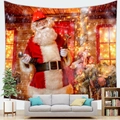 Detail of Christmas Santa tapestry featuring a worker theme with hammer and drill on wall - 100X70 / Santa Laboring Image (10)