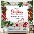 Festive Christmas tapestry with pine leaves and ornaments shown as a sofa background - Peach Skin Handwritten Greeting (Style 3) / 100X70
