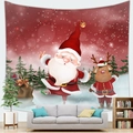 Christmas Santa and reindeer wall tapestry hanging behind a grey sofa in a living room - 11 / 100x70(Peach Skin)
