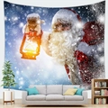 Detailed view of Santa Claus tapestry hanging in a cozy living room with soft lighting - 150x100(Peach Skin) / Santa with Lantern (6)