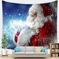 Detail of Santa Claus tapestry hanging above a gray sofa in a modern cozy room - 100X70 / Santa Blowing Starlight Close-up (5)