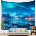 Starry night sky and aurora over snowy mountains tapestry for living room wall decor - Aurora Snow Mountain Lake (9)