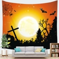 Detail van Halloween wandtapijt met pompoen en volle maan in een moderne woonkamerstijl - 100X70 / Perzikzacht Stijl 10