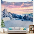 Detail van perzikhuid wandtapijt met besneeuwd bos en berglandschap bij zonsondergang - 100x70(Perzikhuid) / Prachtige Winter Sneeuwscène (Stijl 10)