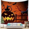 Halloween wandtapijt met lichtgevende pompoen en vleermuizen voor de woonkamer - 100X70 / Perzikzacht Stijl 8