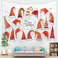 Close-up of peach skin fabric Christmas tapestry featuring colorful hats and festive patterns - 150x100(Peach Skin) / Hand-drawn Christmas Hat (Style 6)