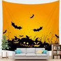Detail van Halloween wandtapijt met pompoen en vleermuizen boven een moderne bank - 150x100 / Perzikzacht Stijl 6