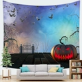 Detalle de tapiz de Halloween con calabazas y murciélagos bajo la escena de luna llena - 150x100(Piel de Melocotón) / Calabaza de Puerta Azul Oscuro (2)