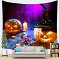 Detail van Halloween wandkleed met lichtgevende pompoenen in een moderne woonkamer opstelling - 100X70 / Perzikzacht Stijl 11