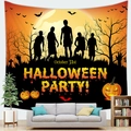 Detail of Halloween tapestry with full moon, zombies, and glowing pumpkins on a wall - 100x70(Short Plush) / Zombie Party (12)