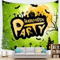Tapiz verde de Halloween con castillo espeluznante y calabazas para decoración pared - Estilo 2 (2) / 150x100cm (Tela Piel de Melocotón)
