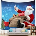 Christmas Santa Claus tapestry hanging on white wall above a modern grey sofa decoration - 150x100(Peach Skin) / Santa With Gift Bag (2)