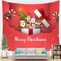 Christmas tapestry with Santa and reindeer cartoon design on a festive red background - Red Cartoon Animals Combo
