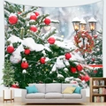 Kerstboom muurtapijt met rode ornamenten en sneeuw in een moderne woonkamer deco - 100x70(Perzikhuid) / Vintage Lantaarn Kerstboom (Stijl 12)