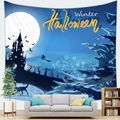Winter Halloween tapestry featuring a castle, full moon and witch over a cozy sofa scene - 150x100(Peach Skin) / Winter Witch (Pattern 4)