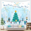 Cartoon Santa Christmas tapestry with blue snowy scene and festive winter figures - Peach Skin Cartoon Characters (Style 5) / 100X70