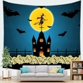 Halloween tapestry with witch silhouette, moon, and skulls for spooky wall decor - Style 12 (12)