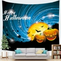 Halloween wandkleed met pompoenen en volle maan boven een blauwe bank in woonkamer - 150x100 / Perzikzacht Stijl 2