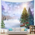 Christmas tree peach skin tapestry hanging over a gray sofa in a cozy living room - 150x100(Peach Skin) / Snow Scene Gift Box Tree (Style 1)