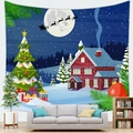 Christmas tapestry with Santa sleigh and snowy cottage scene over a modern sofa - Santa Sleigh Full Moon (5)