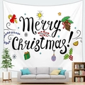 Modern white Christmas tapestry with Merry Christmas text and festive holiday motifs - Peach Skin White Festive Elements (Style 12) / 100X70