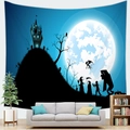 Halloween tapestry with blue moon and castle silhouette on living room wall decoration - Blue Night Graveyard (Pattern 3)