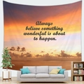 Détail macro de tapisserie murale coucher de soleil avec texte Always Believe sur sofa - 100x70cm / Style Coucher de Soleil sur Mer