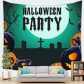Detailed Halloween Party tapestry featuring moon, pumpkin, and bat motifs for wall decor - 10