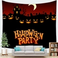 Detail of Halloween tapestry with moon, pumpkins, and spooky castle in a cozy room decor - 150x100(Peach Skin) / Pumpkin Castle Style (6)