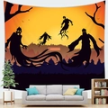 Halloween ghost silhouette tapestry on orange sunset forest background for home decor - 150x100(Peach Skin) / Ghost Forest Style (4)