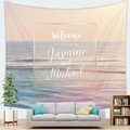 Détail d'une tapisserie de mariage au coucher du soleil avec texte personnalisé au mur - Style Mariage Coucher de Soleil sur la Plage(6) / 150x100cm (Peau de pêche)