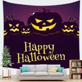 Halloween purple tapestry with Happy Halloween text and glowing pumpkins for home wall decor - 5