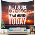 Tapisserie coucher de soleil avec citation THE FUTURE DEPENDS ON WHAT YOU DO TODAY - Style Citation Nuage de Feu (2) / 150x100cm (Peau de pêche)