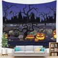Halloween wall tapestry with pumpkin lanterns and crows in a spooky forest landscape - 3 / 200x150(Short Plush)