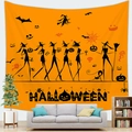 Detailed Halloween tapestry showing orange and black silhouettes of witches and ghosts - 150x100(Peach Skin) / Witch Silhouette Style (1)