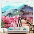 Arazzo in stile giapponese con paesaggio di fiori di ciliegio e sentiero in legno - 100x70cm / Passerella Mare di Fiori Muschio Phlox (Pelle di Pesca)