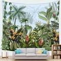 Dettaglio dell'arazzo della foresta tropicale con palme e uccelli del paradiso - 100x70cm / Illustrazione Foresta Tropicale (Pelle di Pesca)