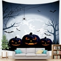 Detail van Halloween-wandtapijt met pompoenen en volle maan op een woonkamer muur - 150x100(Perzikhuid) / Volle Maan Pompoen (1)