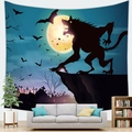 Arazzo di Halloween con silhouette di lupo mannaro luna piena e pipistrelli decor - Stile Lupo Mannaro Luna (12)