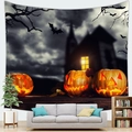 Halloween tapestry with glowing pumpkins and dark castle for cozy home wall decor - Jack-o'-lantern (7)
