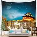 Dettaglio arazzo di Halloween con zucca luna piena e scritte Happy Halloween decorative - Stile 7