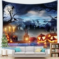 Dettaglio dell'arazzo di Halloween con zucche illuminate e sfondo con la luna piena vivace - Pelle di Pesca / 150x100 / Stile 6