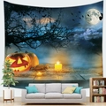 Arazzo di Halloween con zucche luminose, luna piena e alberi spogli su sfondo blu - Stile 5