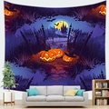 Dettaglio arazzo di Halloween con zucche luminose e castello spettrale in un soggiorno - Pelle di Pesca / 150x100 / Stile 4