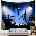 Detail of Halloween ghost tapestry featuring skeleton band rock scene on living room wall - 150x100cm / Style 4
