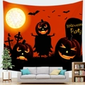 Halloween wall tapestry with pumpkins and full moon hanging above a modern sofa - 150x100(Peach Skin) / Pumpkin Full Moon Style (2)