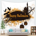 Halloween peach skin tapestry featuring a spooky castle and orange Happy Halloween design - 4 / 200x150(Short Plush)