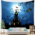 Halloween ghost tapestry with full moon and haunted castle for wall decoration - 150x100cm / Style 2