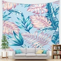 Arazzo con foglie tropicali in azzurro e rosa per decorazione murale del soggiorno - 100x70cm / Piante Tropicali Rosa Blu (Pelle di Pesca)