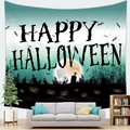 Arazzo Halloween blu con silhouette di cimitero e zucche per decorazione da parete - Stile Cimitero Blu (11)